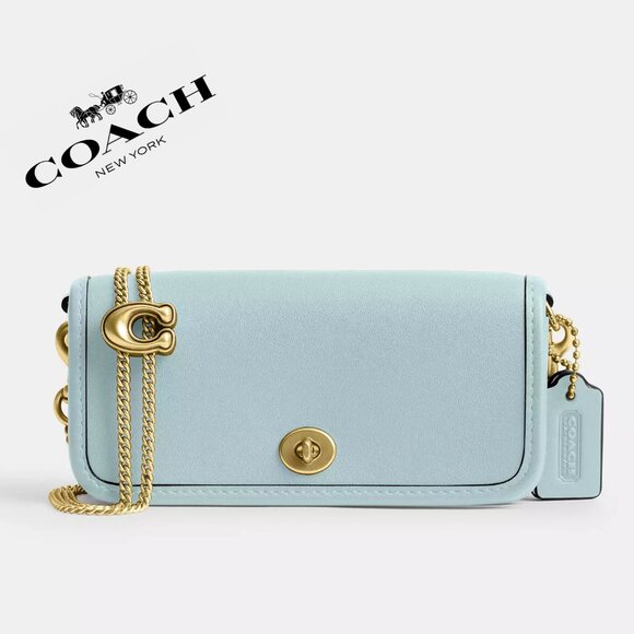 ❤️ Coach Dinky Bag 14 Brass/Light Blue - Picture 1 of 11